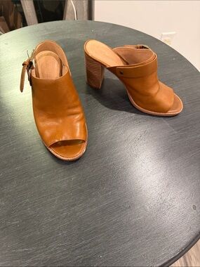Madewell Tan Leather Open-Toe Block Heel Mules